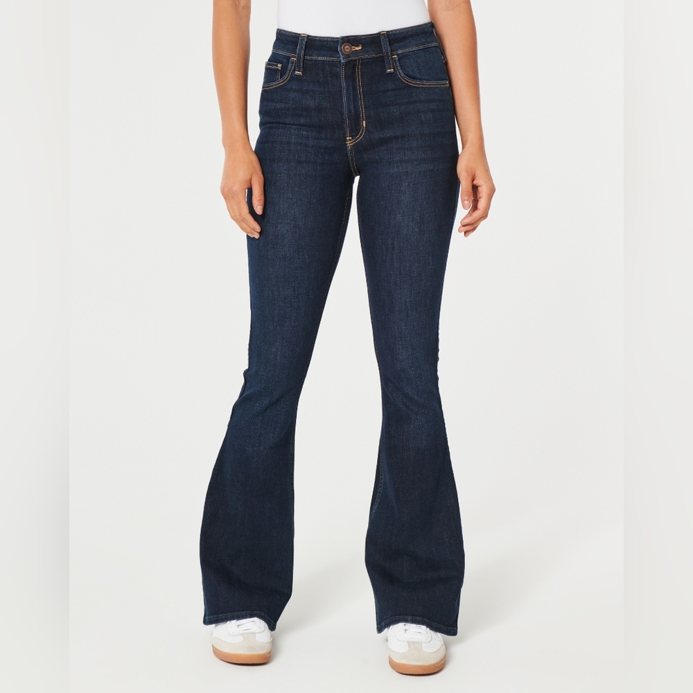 Hollister Women's High-Rise Dark Wash Flare Jeans Classic Stretch Size 12 Long